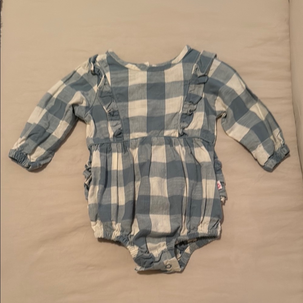 Blue and White Checkered Baby Romper